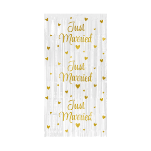 Oviverho / taustaverho "Just Married" valkoinen 200 x 100 cm