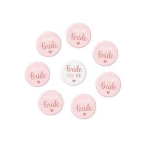 Bride to be + Team bride -rintamerkit, 8 kpl