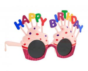 Värikkäät "Happy birthday" muffinssi silmälasit