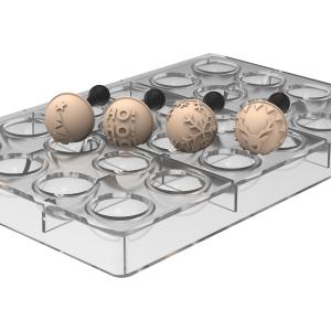 Puolipallomuotti ja suklaaleimasimet 4 kpl Semisfera01 & Choco Stamp B - Silikomart Professional