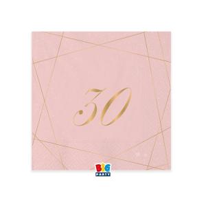 Pieni lautasliina vaaleanpunainen numerolla 30, 20 kpl