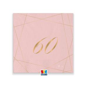 Pieni lautasliina vaaleanpunainen numerolla 60, 20 kpl