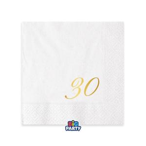 Pieni lautasliina valkoinen numerolla 30, 16 kpl