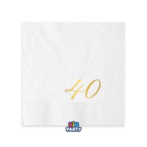 Pieni lautasliina valkoinen numerolla 40, 16 kpl