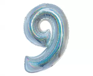 Suuri hologrammi-hopeinen foliopallo numero 9, 76 cm