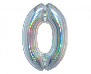 Suuri hologrammi-hopeinen foliopallo numero 0, 76 cm