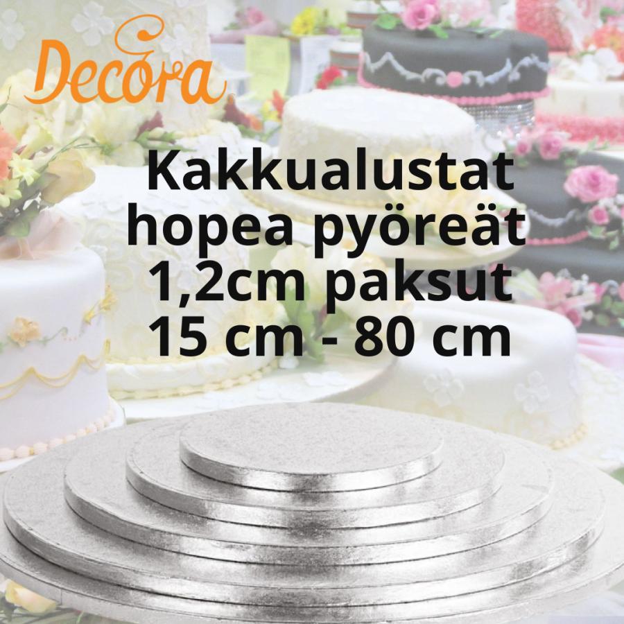 Kakkualusta, hopea pyöreä, 15 - 80 cm - (1,2 cm paksu) 
