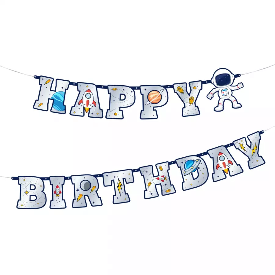 Happy birthday banneri avaruus 220 cm