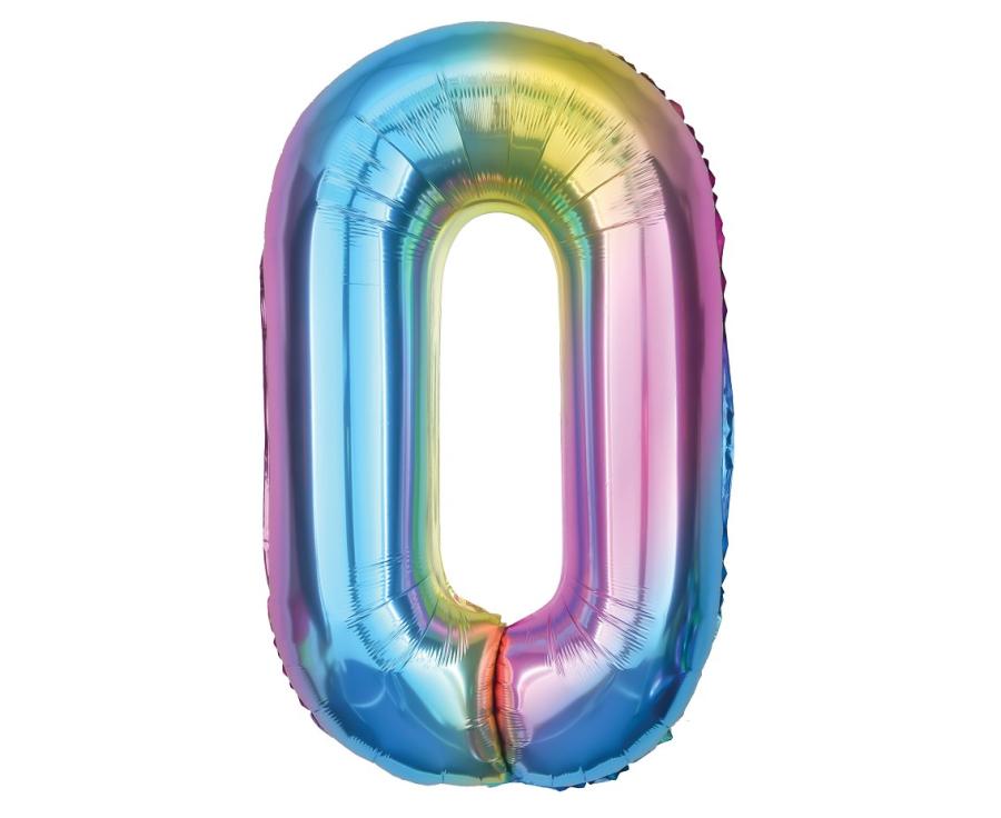 Suuri sateenkaarenvärinen foliopallo numero 0, 85 cm