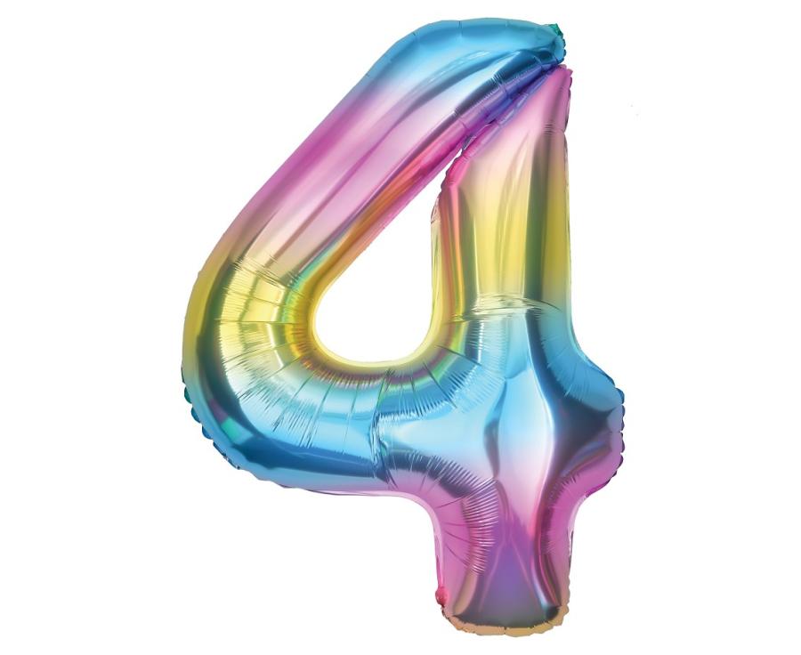 Suuri sateenkaarenvärinen foliopallo numero 4, 85 cm