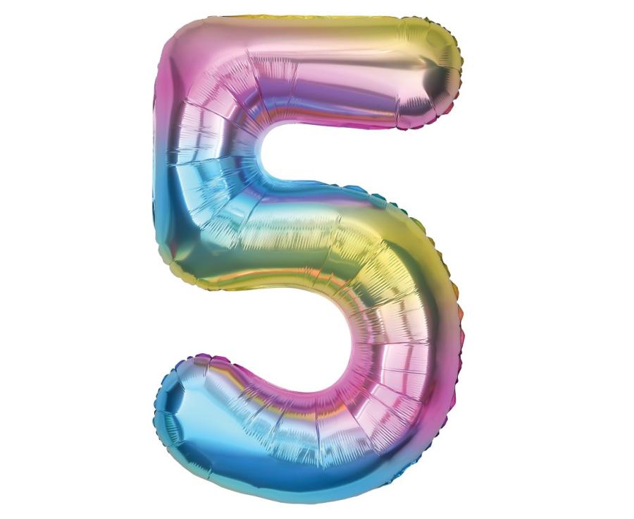 Suuri sateenkaarenvärinen foliopallo numero 5, 85 cm