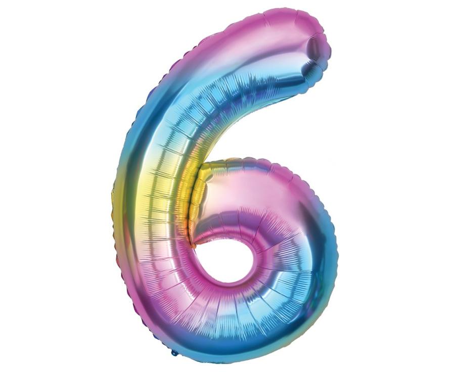 Suuri sateenkaarenvärinen foliopallo numero 6, 85 cm