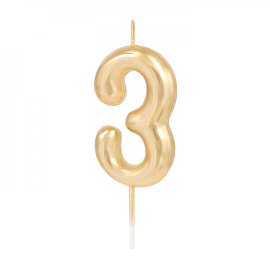 Numerokynttilä – Kulta 6 cm, nro 3