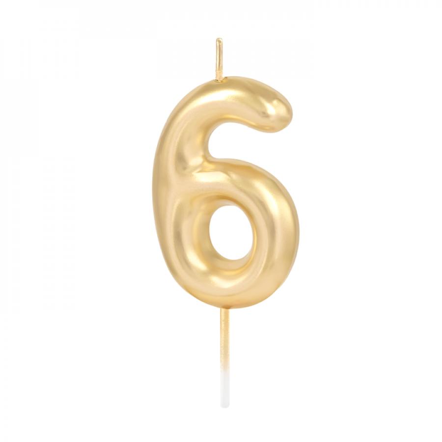 Numerokynttilä – Kulta 6 cm, nro 6