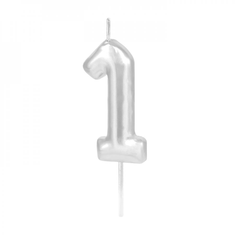 Numerokynttilä – Hopea 6 cm, nro 1