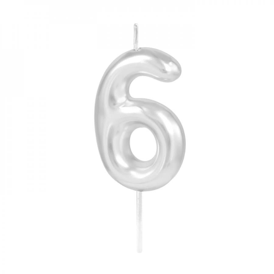 Numerokynttilä – Hopea 6 cm, nro 6