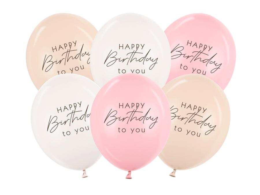 Happy Birthday ilmapallo pink mix, 6 kpl