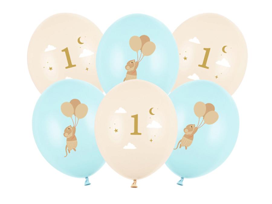 Vaaleansiniset 1v. ilmapallot hiirikuviolla, 6 kpl