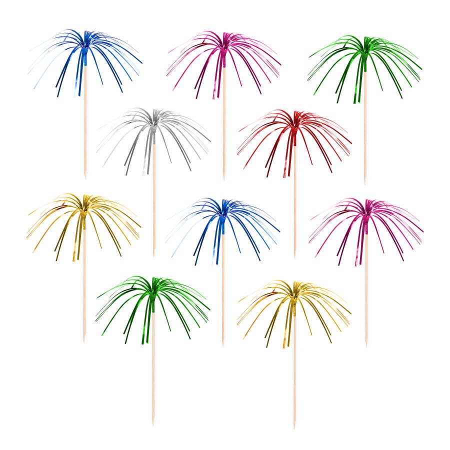 Pitkä cocktailtikku värikkäillä koristeilla 24 cm, 10 kpl/pkt