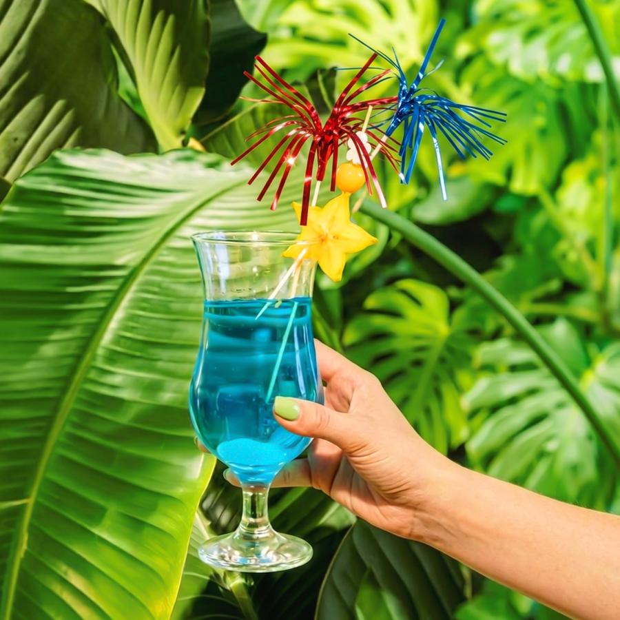 Pitkä cocktailtikku värikkäillä koristeilla 24 cm, 10 kpl/pkt
