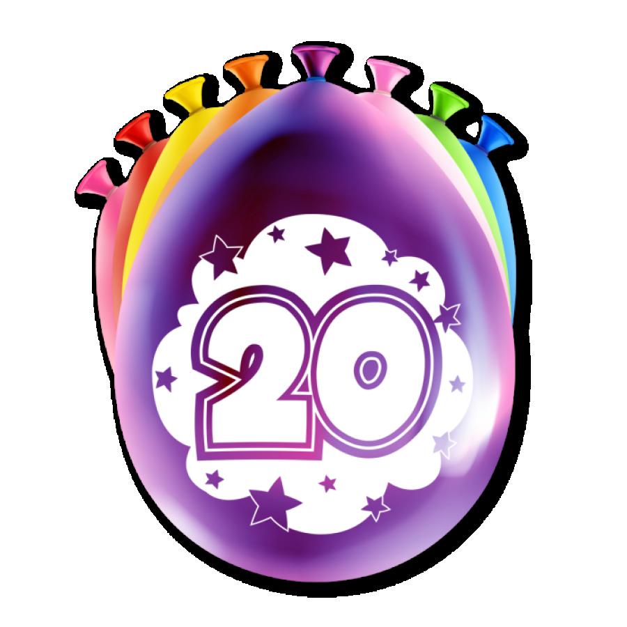 Ilmapallot "20" värimix, 8 kpl