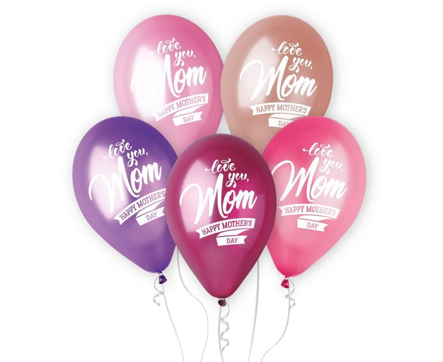 Ilmapallot "Love you Mom, Happy mother's day", värimix, 5 kpl