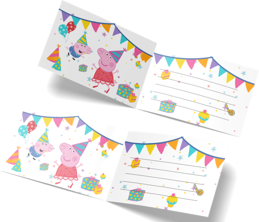 Pipsa Possu "Peppa's party" kutsukortit, 6 kpl
