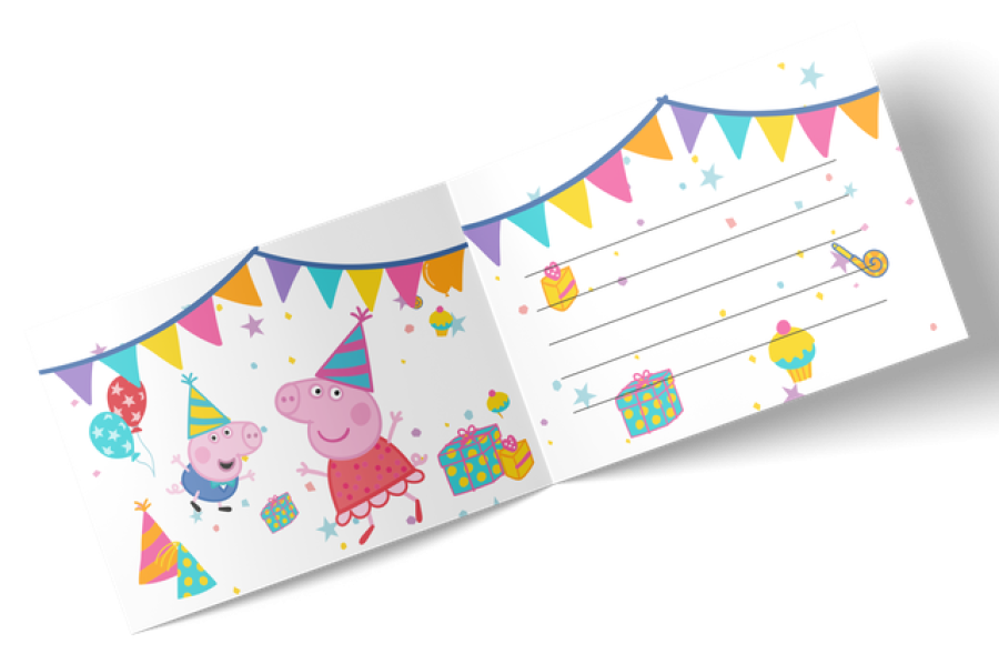 Pipsa Possu "Peppa's party" kutsukortit, 6 kpl