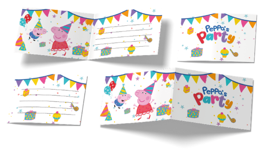 Pipsa Possu "Peppa's party" kutsukortit, 6 kpl
