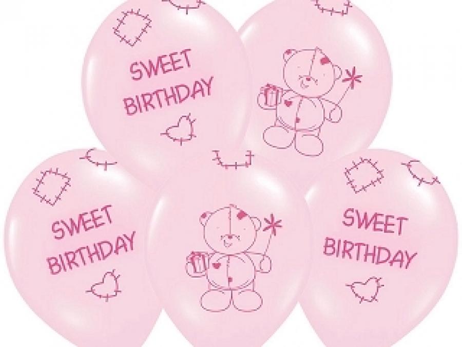 Ilmapallot "Sweet birthday" vaaleanpunaiset 6 kpl