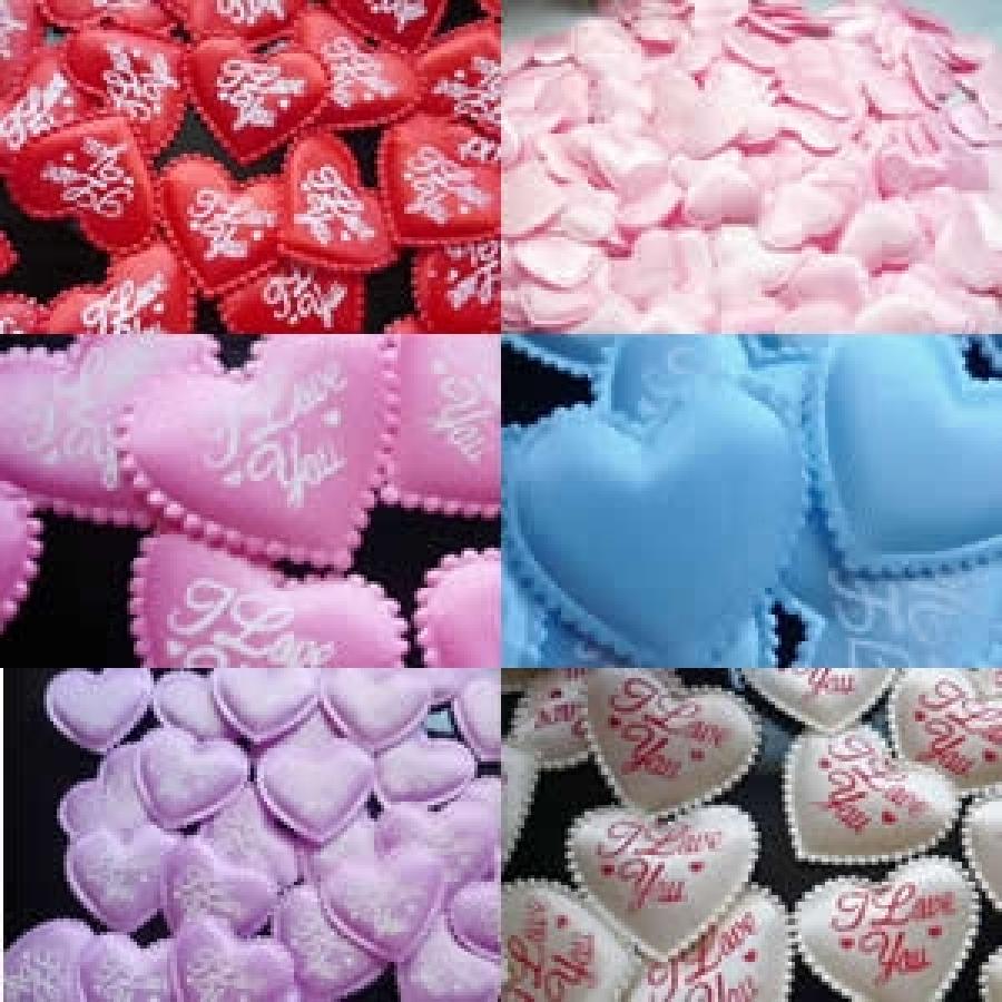 Sydänkoriste "I love you" vahva pinkki kangasta 3,5 x 3,3 cm, 10 kpl