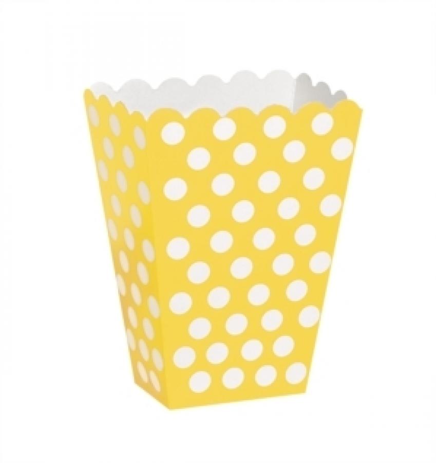 Popcorn-/herkkuastiat keltainen valkoisilla pilkuilla, 8 kpl