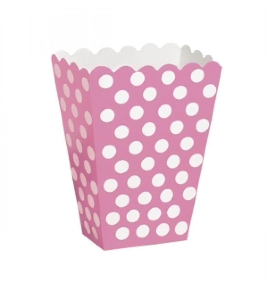 Popcorn-/herkkuastiat pinkki valkoisilla pilkuilla, 8 kpl