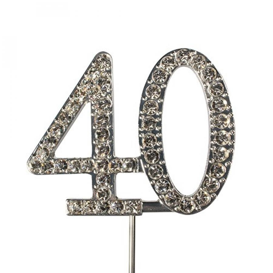 "40" hopeanvärinen kakunkoriste "timanteilla" 