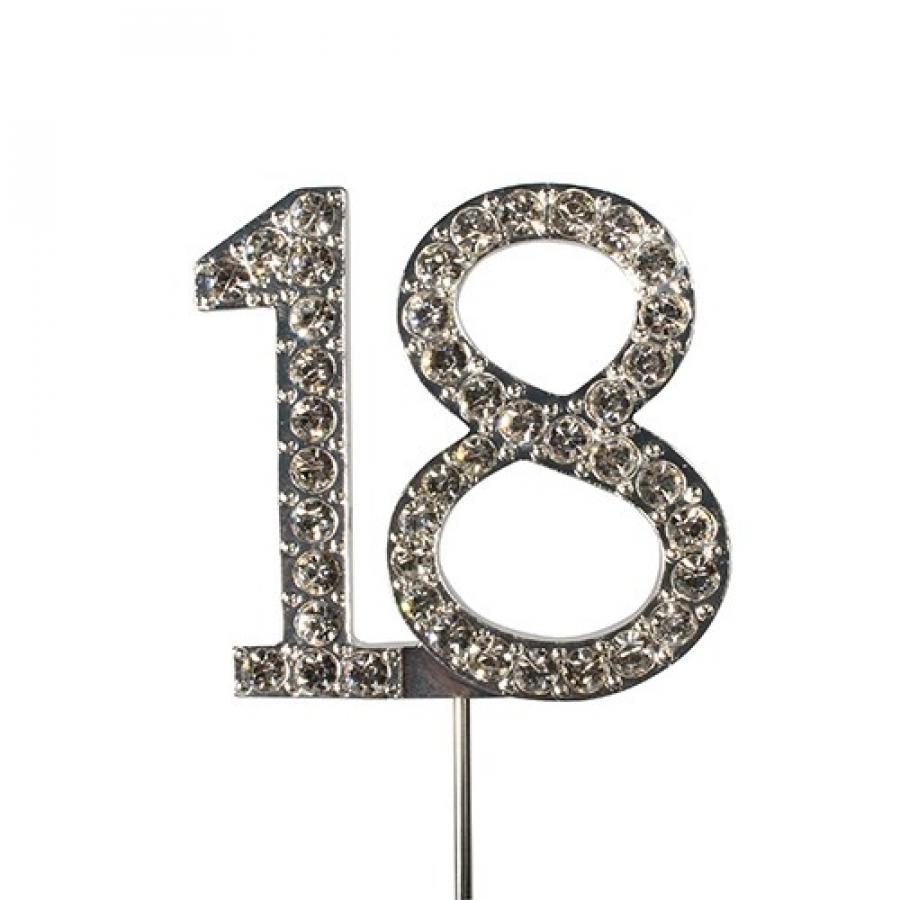 "18" hopeanvärinen kakunkoriste "timanteilla" 