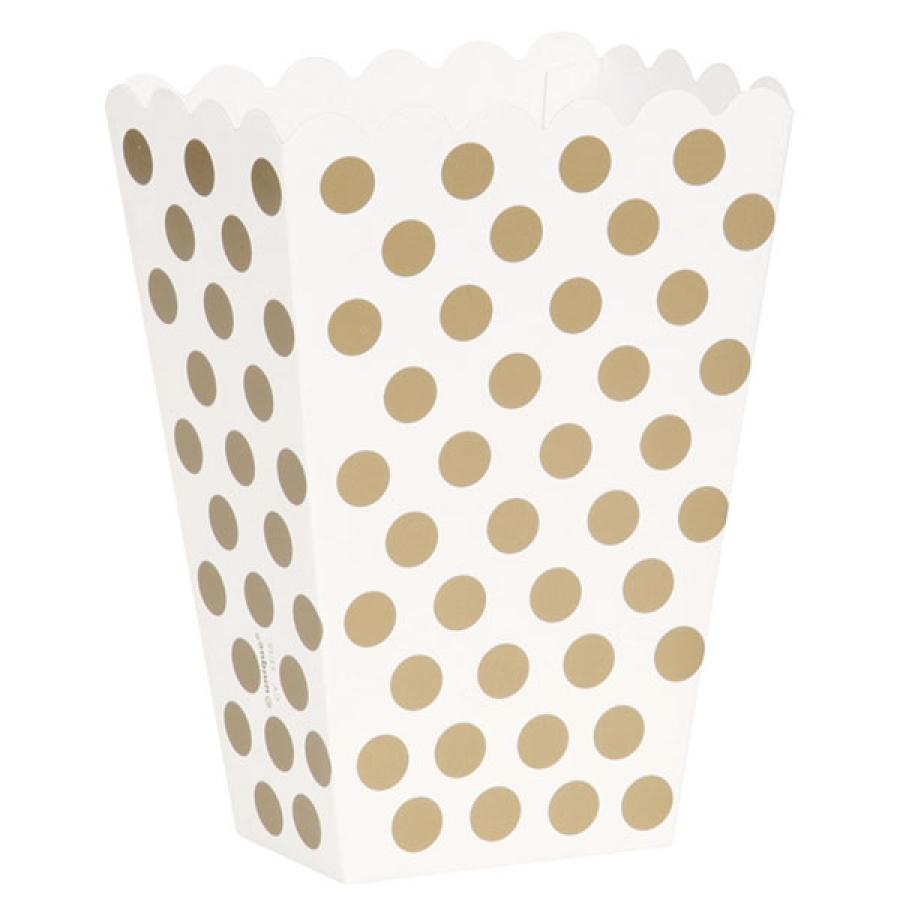 Popcorn-/herkkuastiat valkoinen kullanvärisillä pilkuilla, 8 kpl