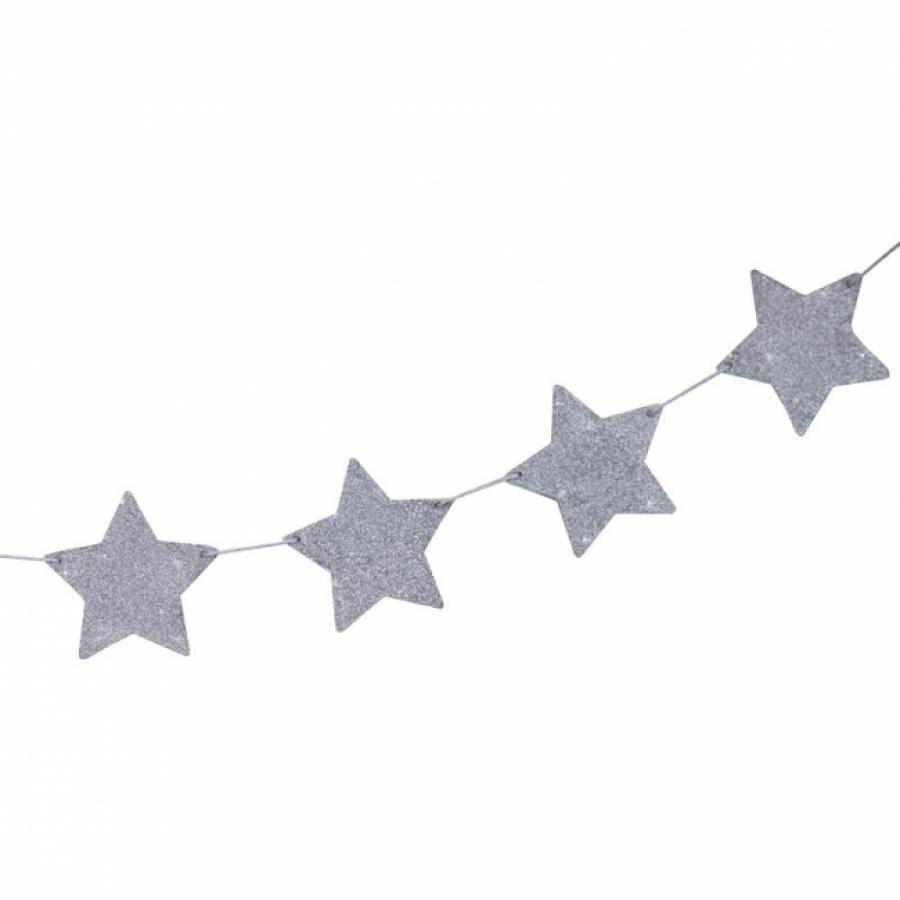 Puinen hopeaglitter tähti banneri, 1,2 m