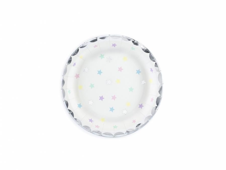 Pienet pahvilautaset hopeafoliolla ja pastellitähdillä, 6 kpl