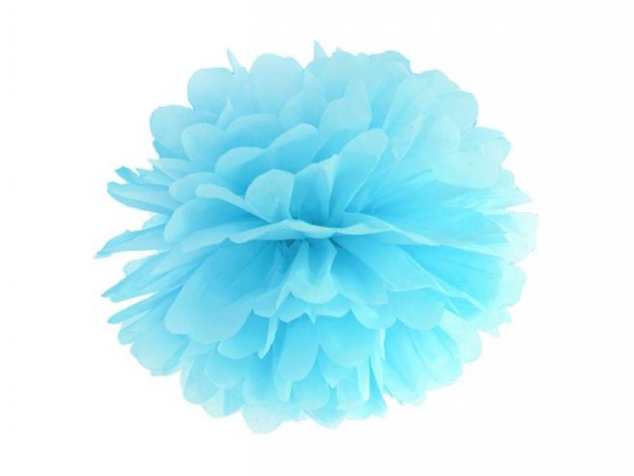 Pom pom silkkipaperikukka 25 cm taivaansininen, 1 kpl