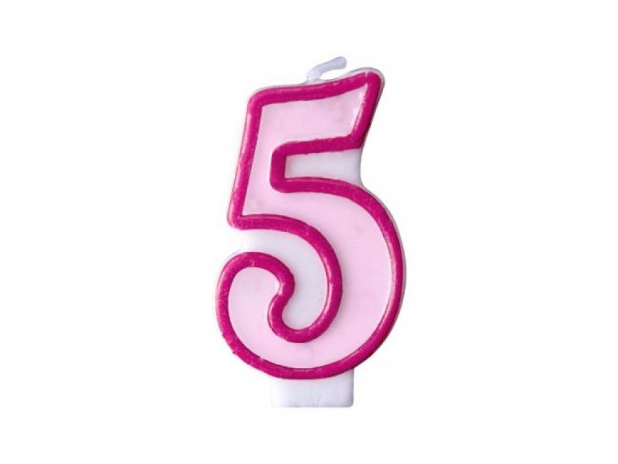 Kakkukynttilä "5" pinkki, 1 kpl