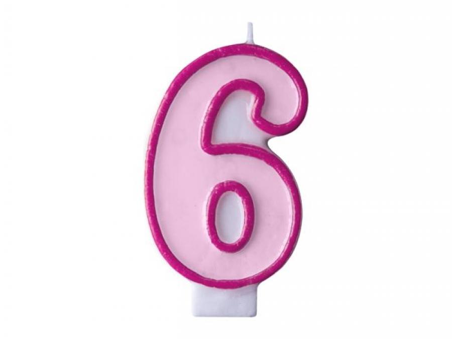 Kakkukynttilä "6" pinkki, 1 kpl