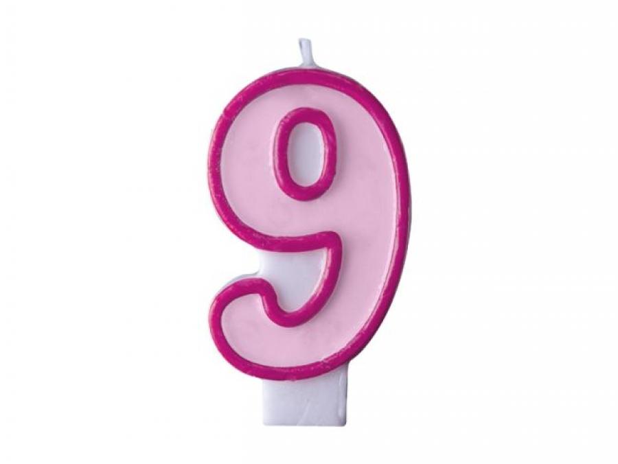 Kakkukynttilä "9" pinkki, 1 kpl