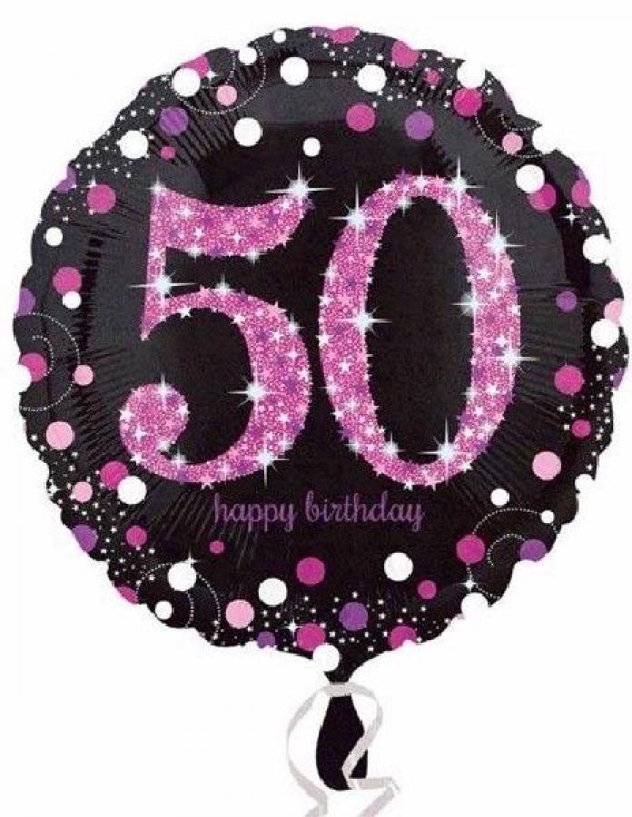 Foliopallo 50 Happy birthday pinkki kimallus 