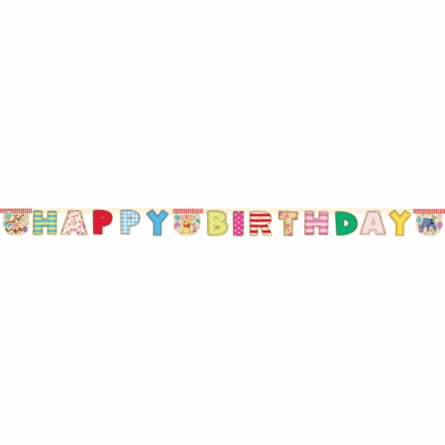 Nalle Puh Aakkoset "Happy Birthday" banneri 