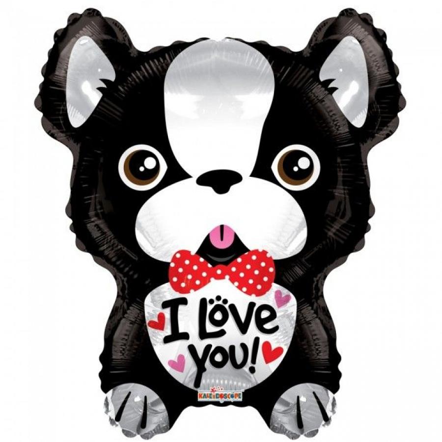 Foliopallo ranskanbulldoggi "I love you" tekstillä