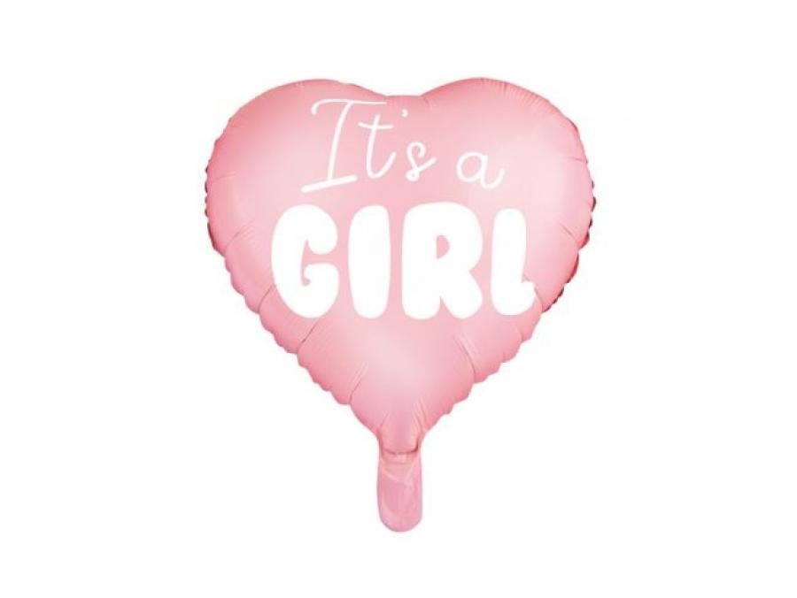Foliopallo vaaleanpunainen sydän "It's a GIRL"