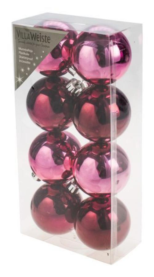Joulupallo 6 cm pinkki + punainen, 8 kpl/pkt