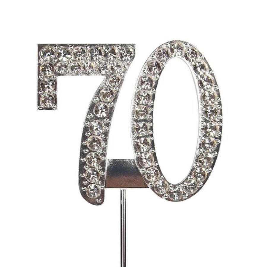 "70" hopeanvärinen kakunkoriste "timanteilla"