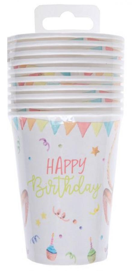 Eläinystävät "Happy Birthday" pahvimukit, 10 kpl 