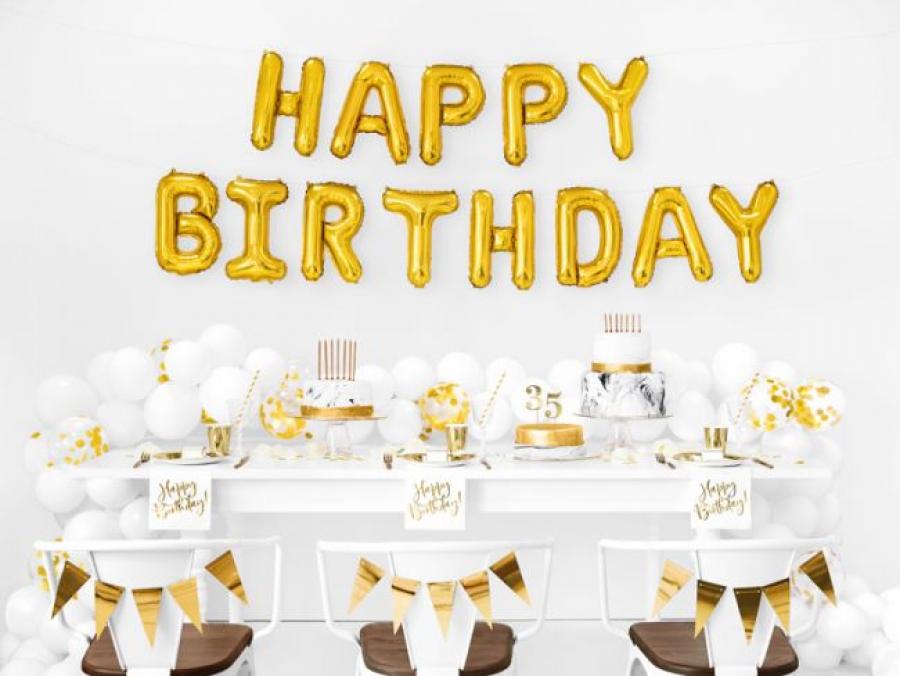 Kullanvärinen Happy Birthday ilmapallobanneri 